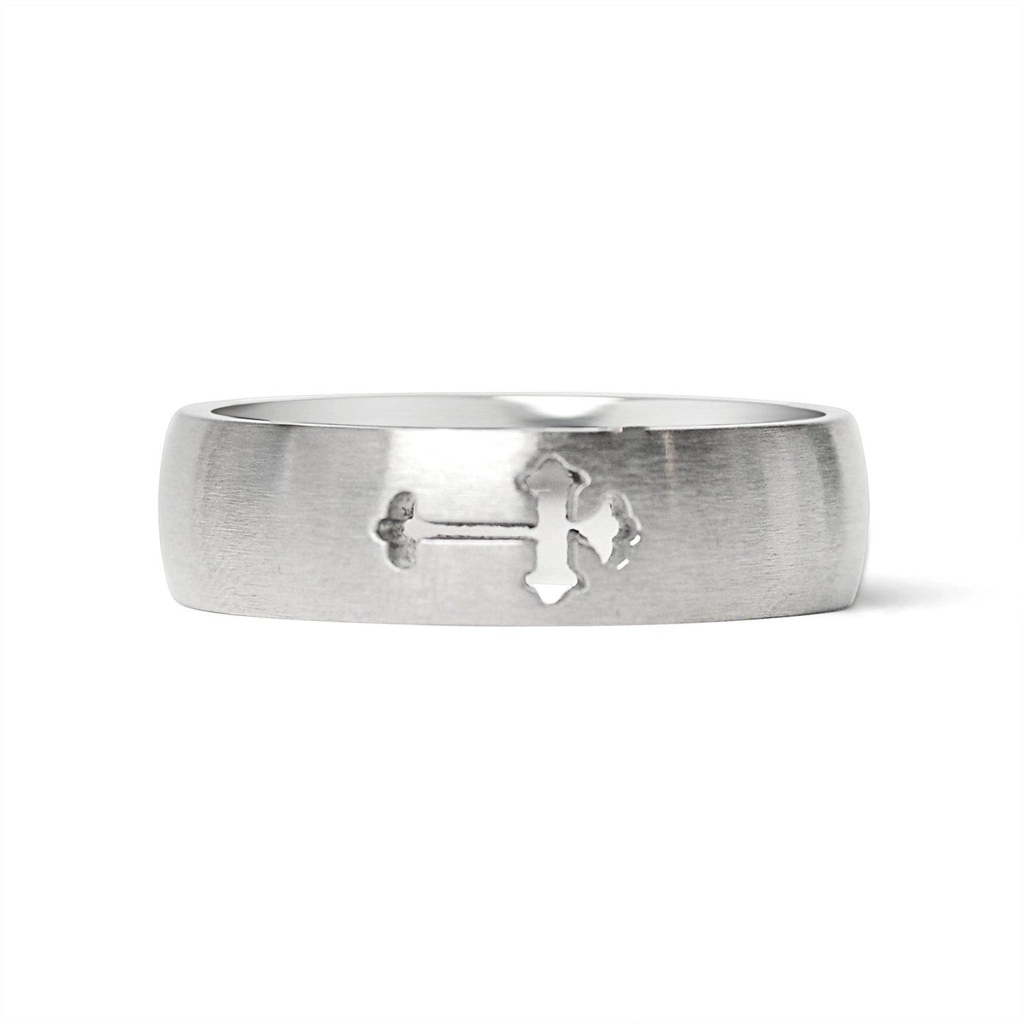 Cross Cutout Brushed Stainless Steel Ring
