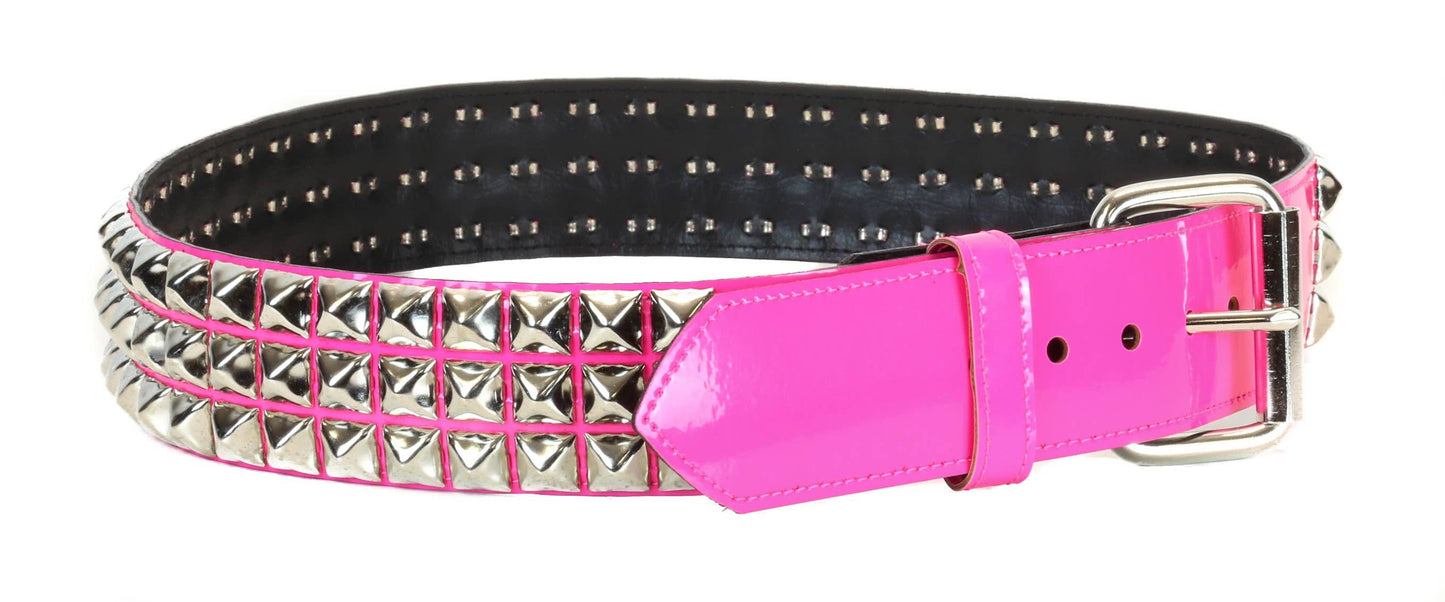 Hot Pink 2 Row Pyramid Studded Belt