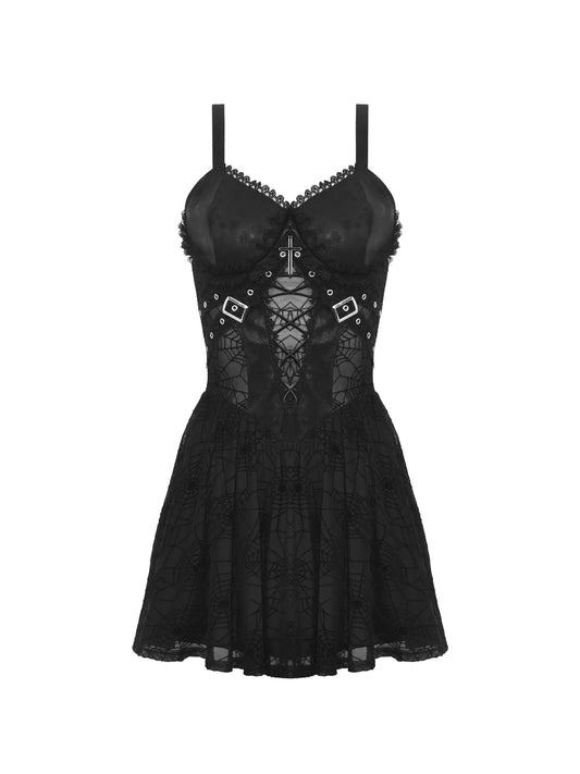Punk Spider Mesh Sexy See Through Strap Dress