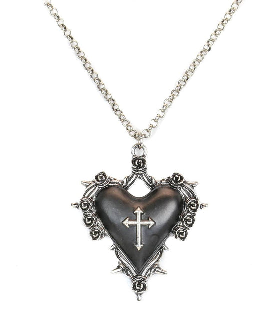 Spiked Heart With Cross Design Pendant Chain