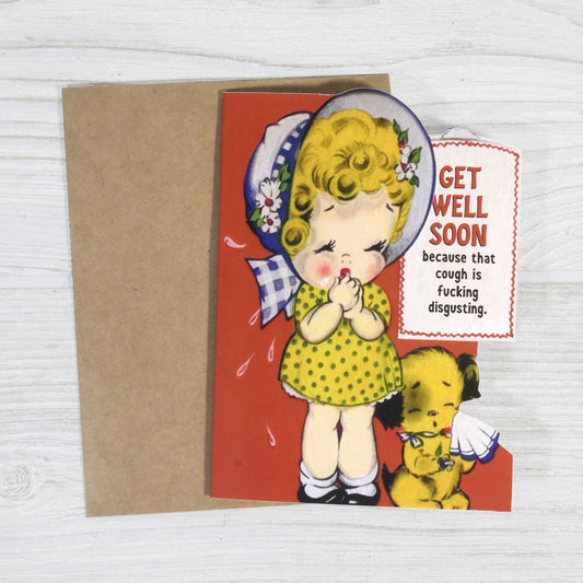Get Well Soon - Funny Vintage Cough Card