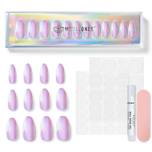 Pink Stardust - 12 Sizes Short Coffin Press On Nails Kit