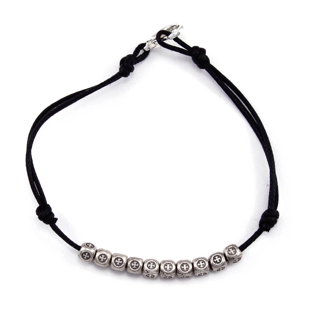 Rosary Bracelet Cross engraved Silver Cube Beads