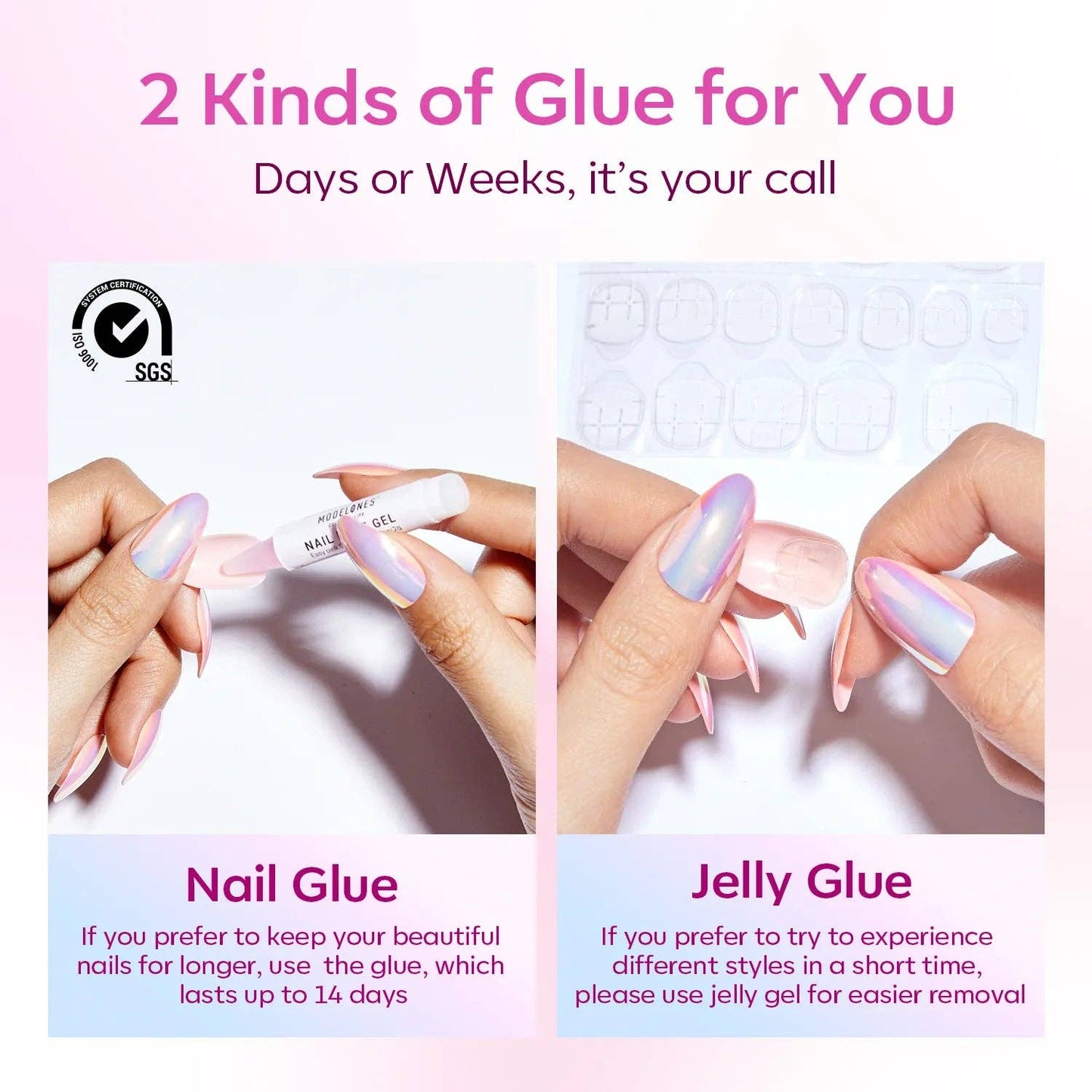 Pink Stardust - 12 Sizes Short Coffin Press On Nails Kit