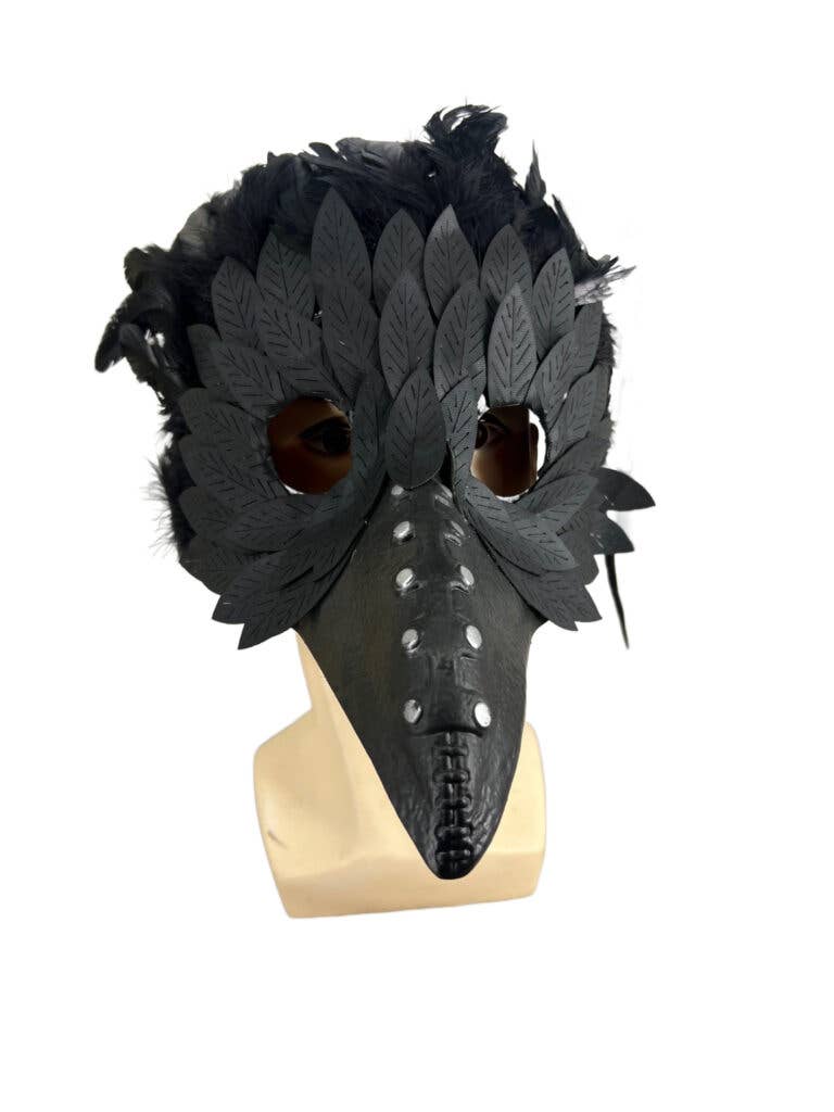 Plague mask with black feathers