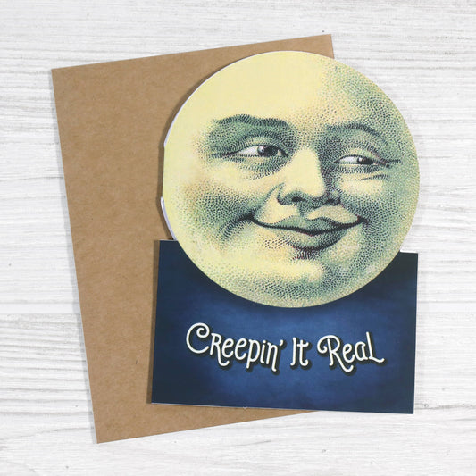 Halloween Card - Creepin' It Real - Funny Vintage Moon