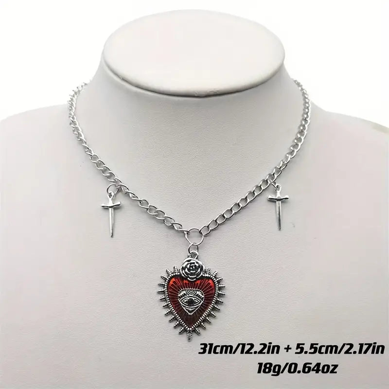 Gothic Evil's Eye Heart Necklace