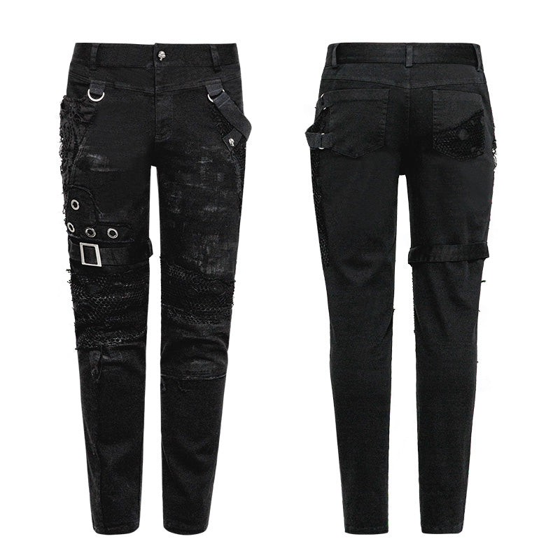 Personality broken mesh skinny trousers