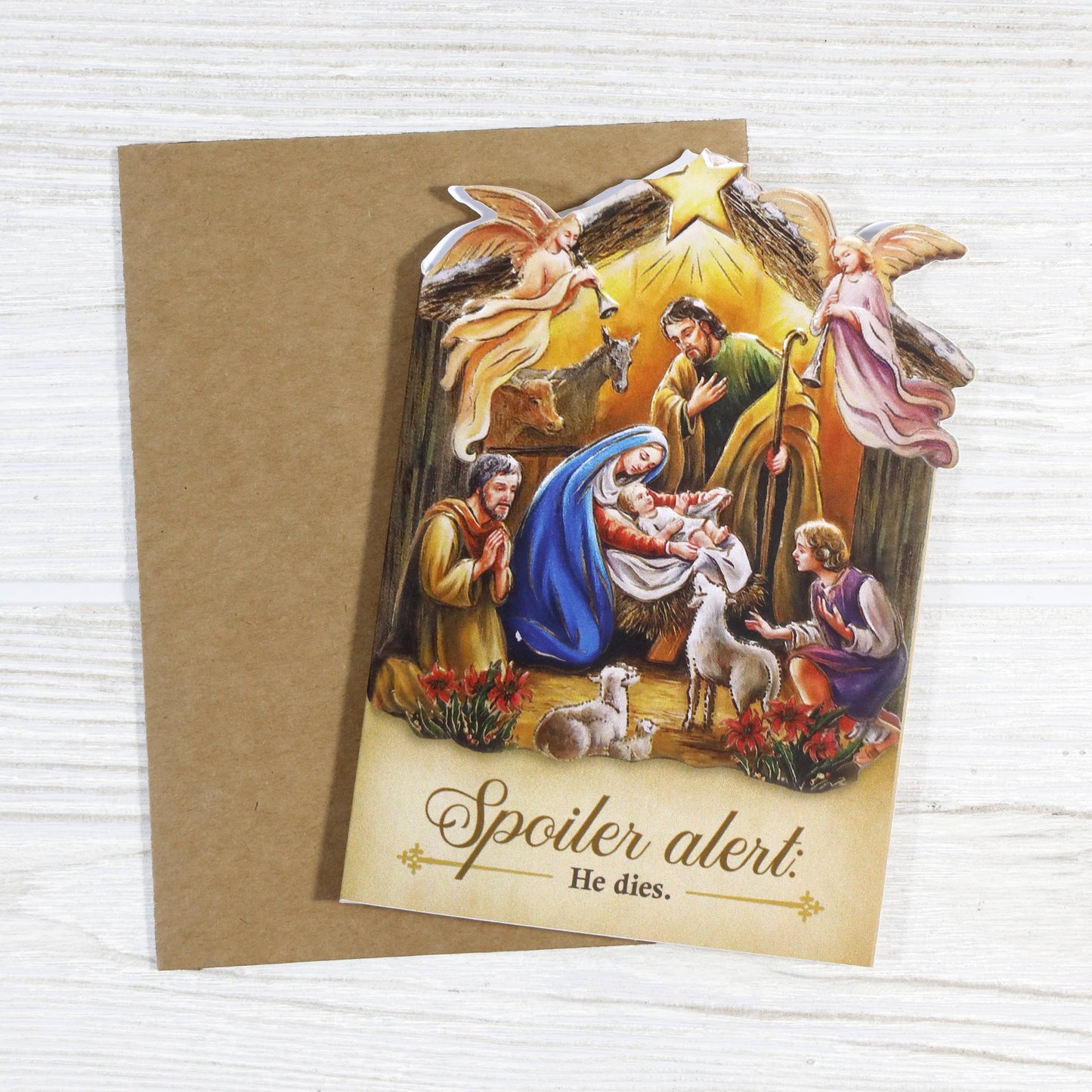 Spoiler Alert: He Dies - Irreverent Christmas Card