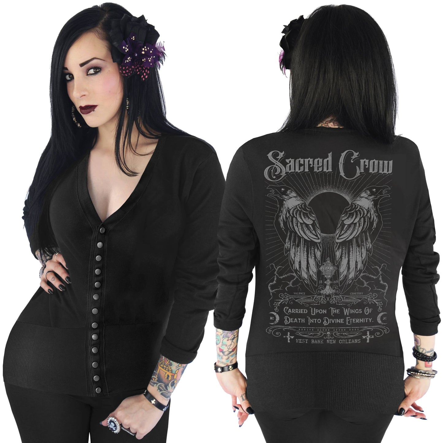 SACRED CROW WOMEN'S V-NECK CARDIGAN