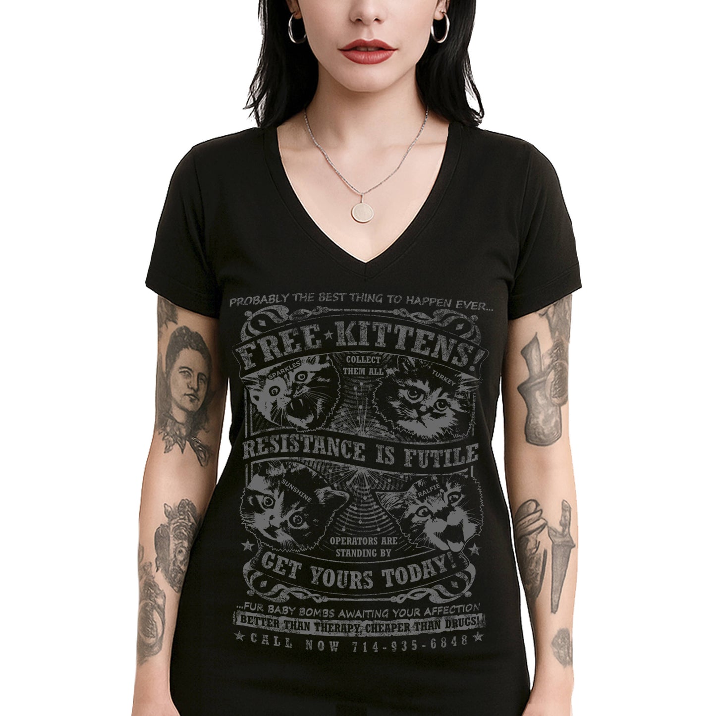 FREE KITTENS! WOMEN'S V-NECK TEE