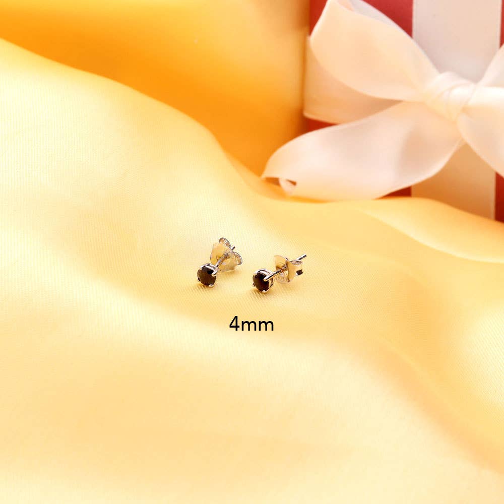 Silver Solitaire Black Cubic Zirconia Stud Earrings