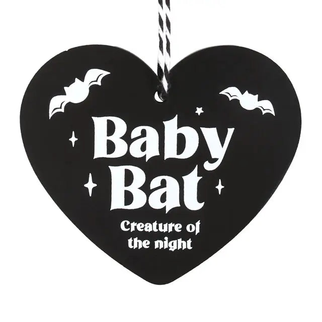 Baby Bat Gothic Hanging Heart Sign