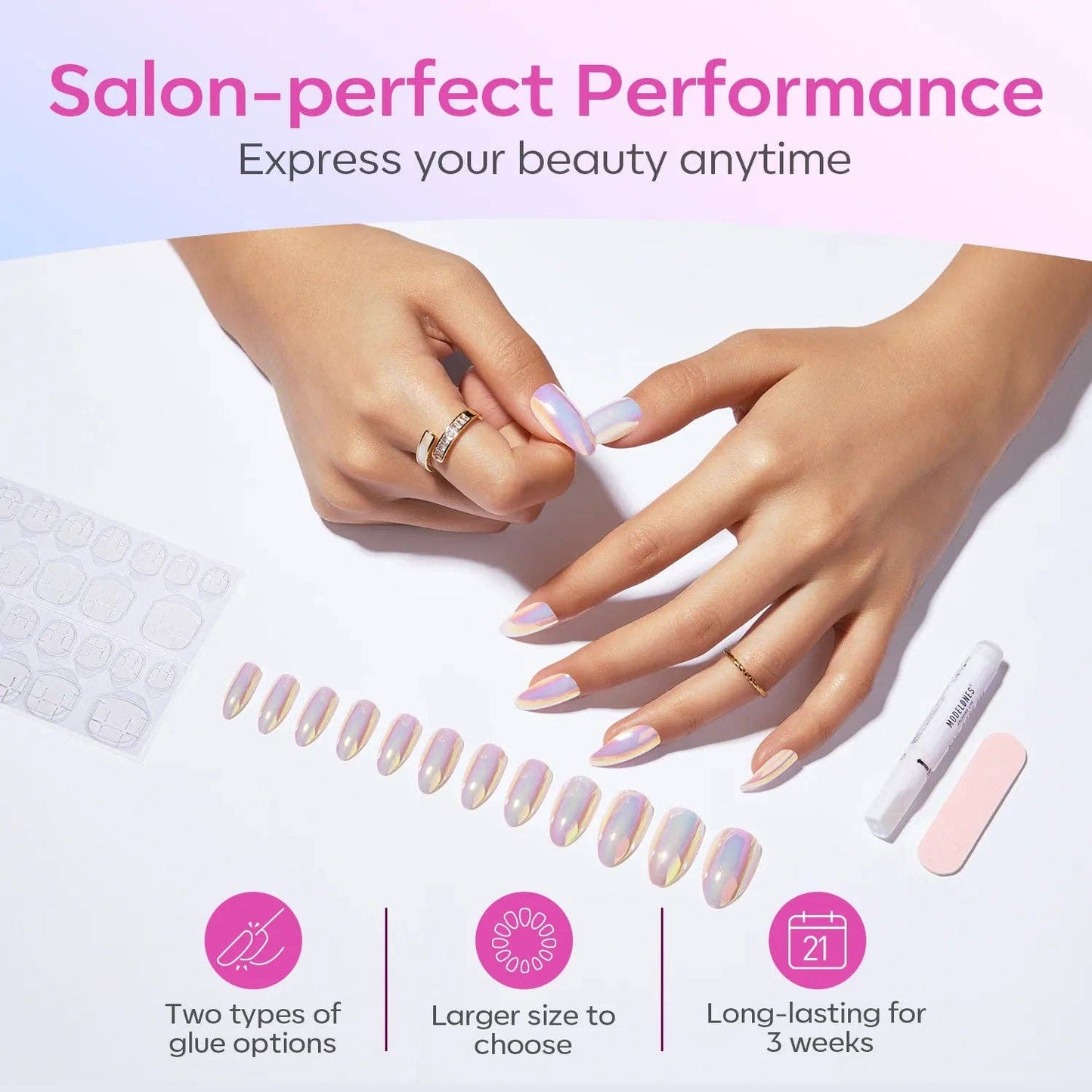 Pink Stardust -  12 Sizes Short Coffin Press On Nails Kit