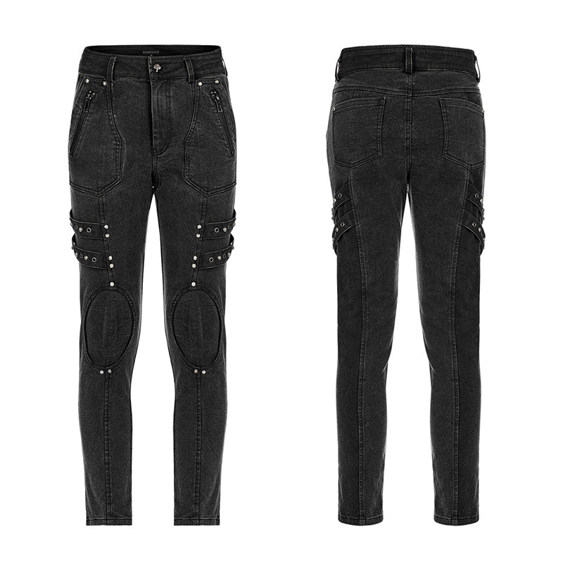 Men Autumn Winter Washed Personalized Splice Jeans