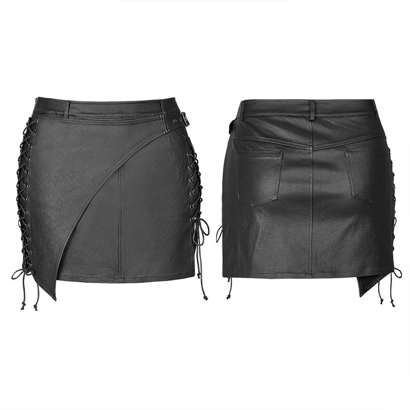 Women Black Leather Half Skirt Irregular Steampunk Half Skirt PLUS SIZES