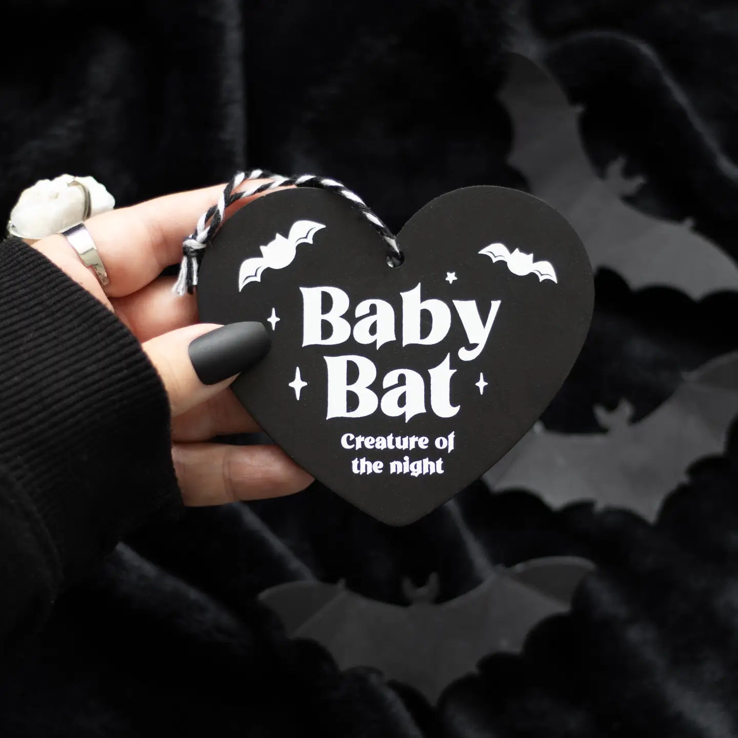 Baby Bat Gothic Hanging Heart Sign