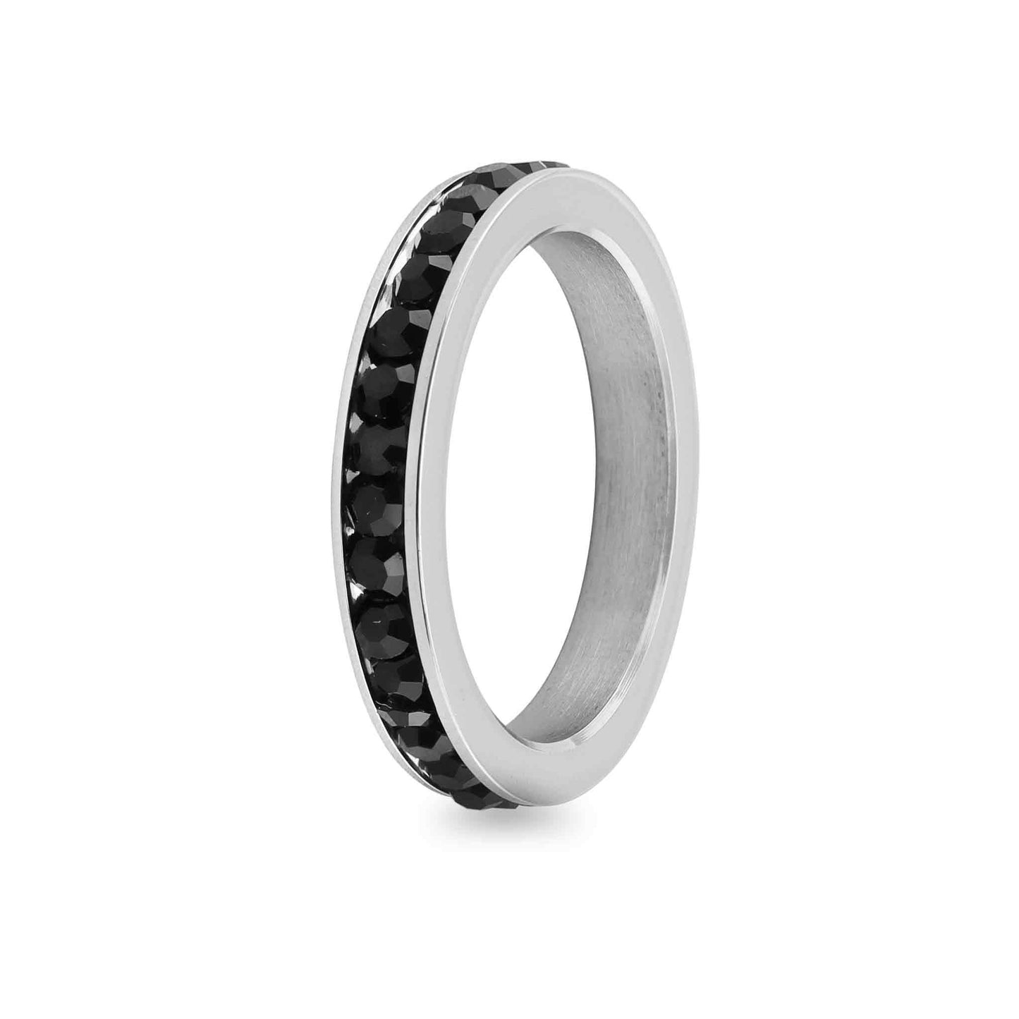Black CZ Center Highly Polished Stainless Steel Flat Ring