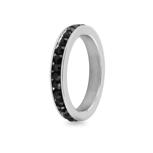 Black CZ Center Highly Polished Stainless Steel Flat Ring