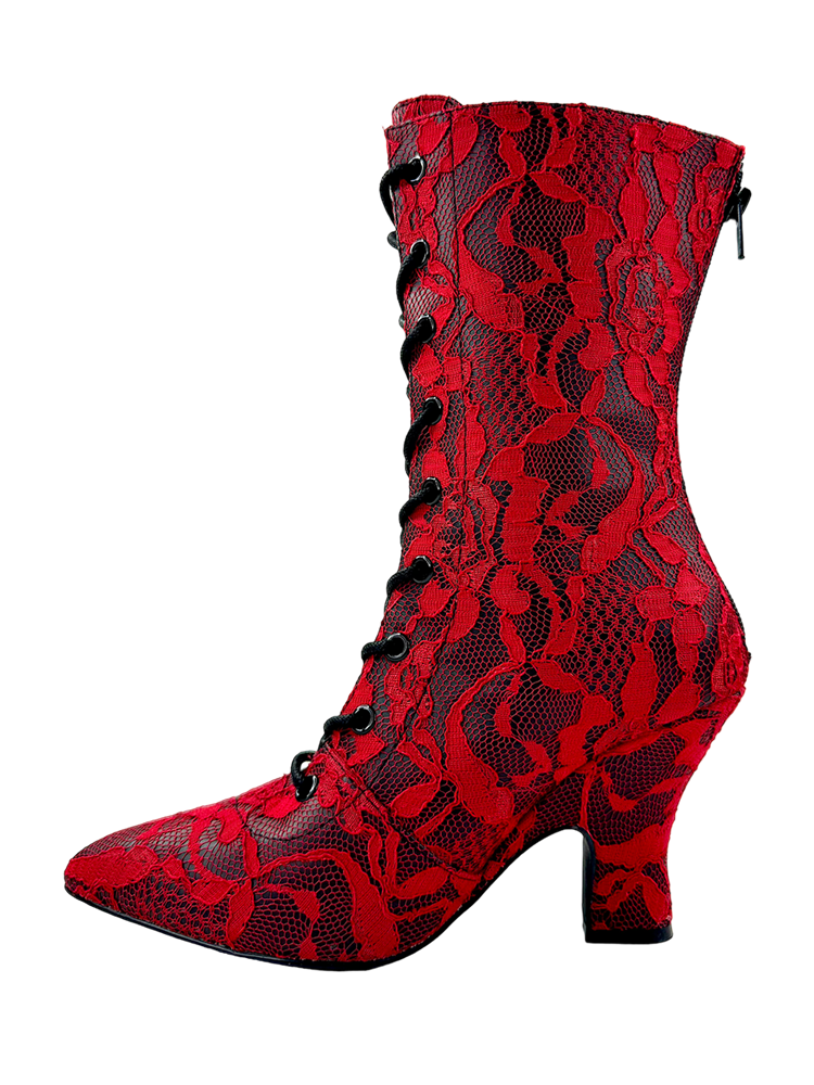 Victoria Lace Boot, Red/Black