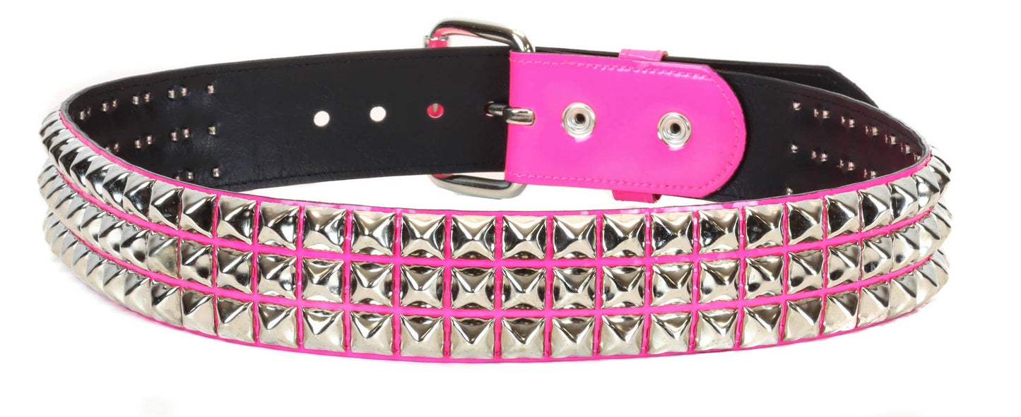 Hot Pink 2 Row Pyramid Studded Belt
