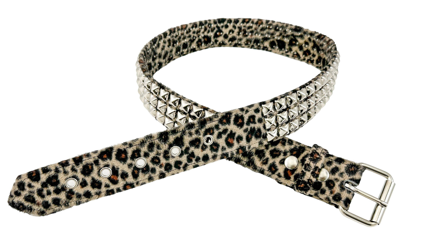 Brn 3 Row Pyramid Studded Belt