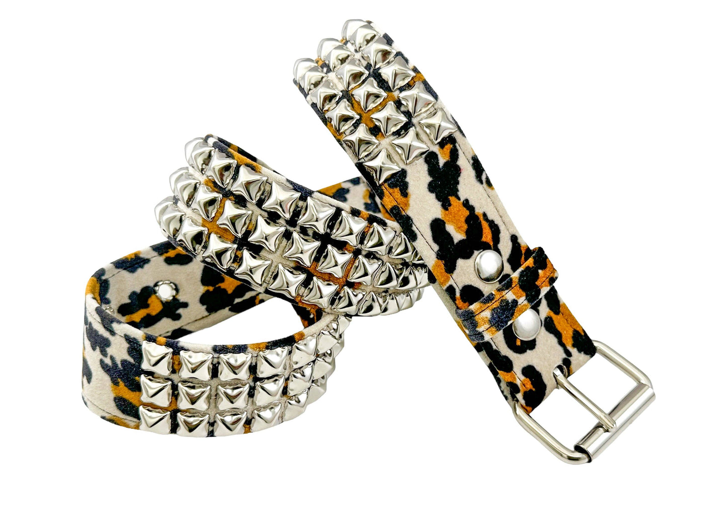 Leopard Fuzzy Fabric Studded Belt