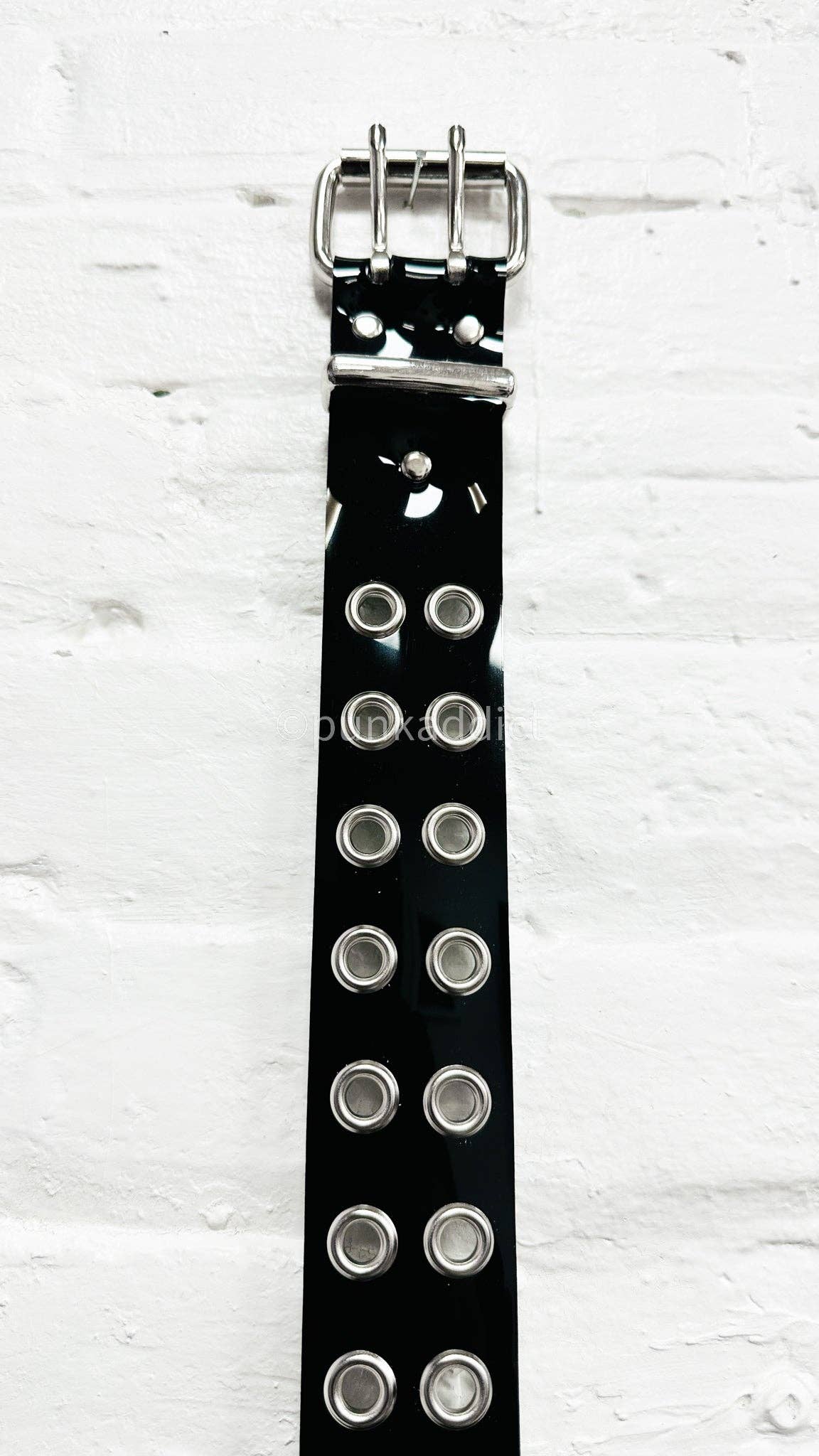 Blk Pvc Vnyl Black Grommet Belt