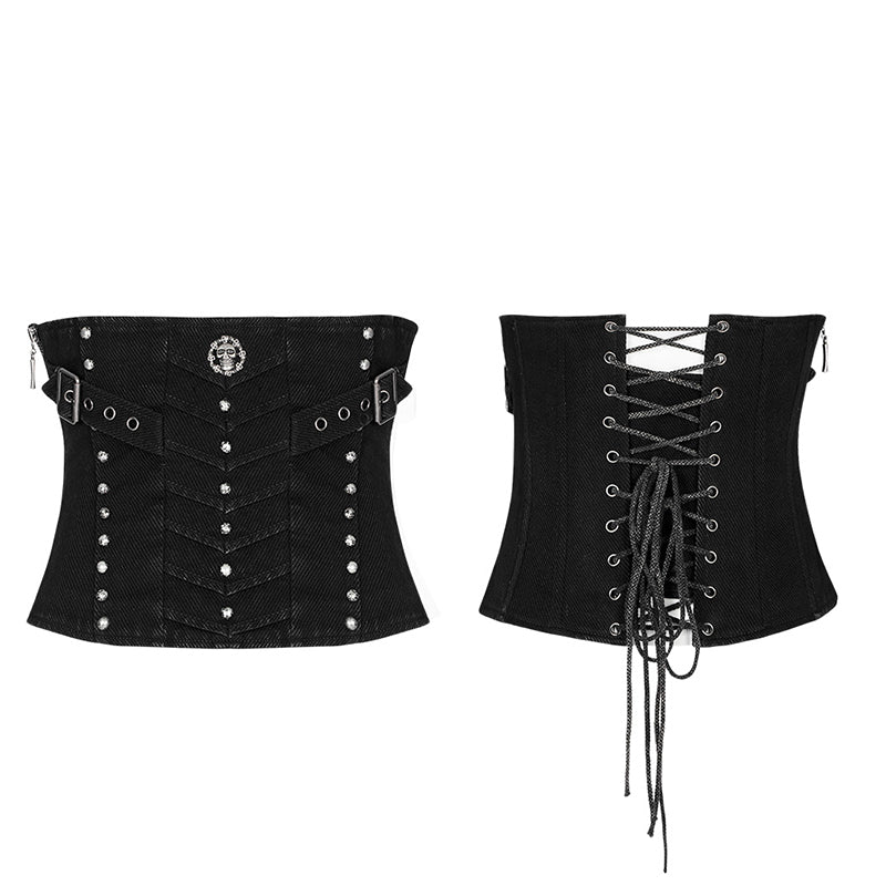 The Post-Apocalyptic Style Washing Worn-Out Drawstring Adjustable Denim Corset Women Waistbelt