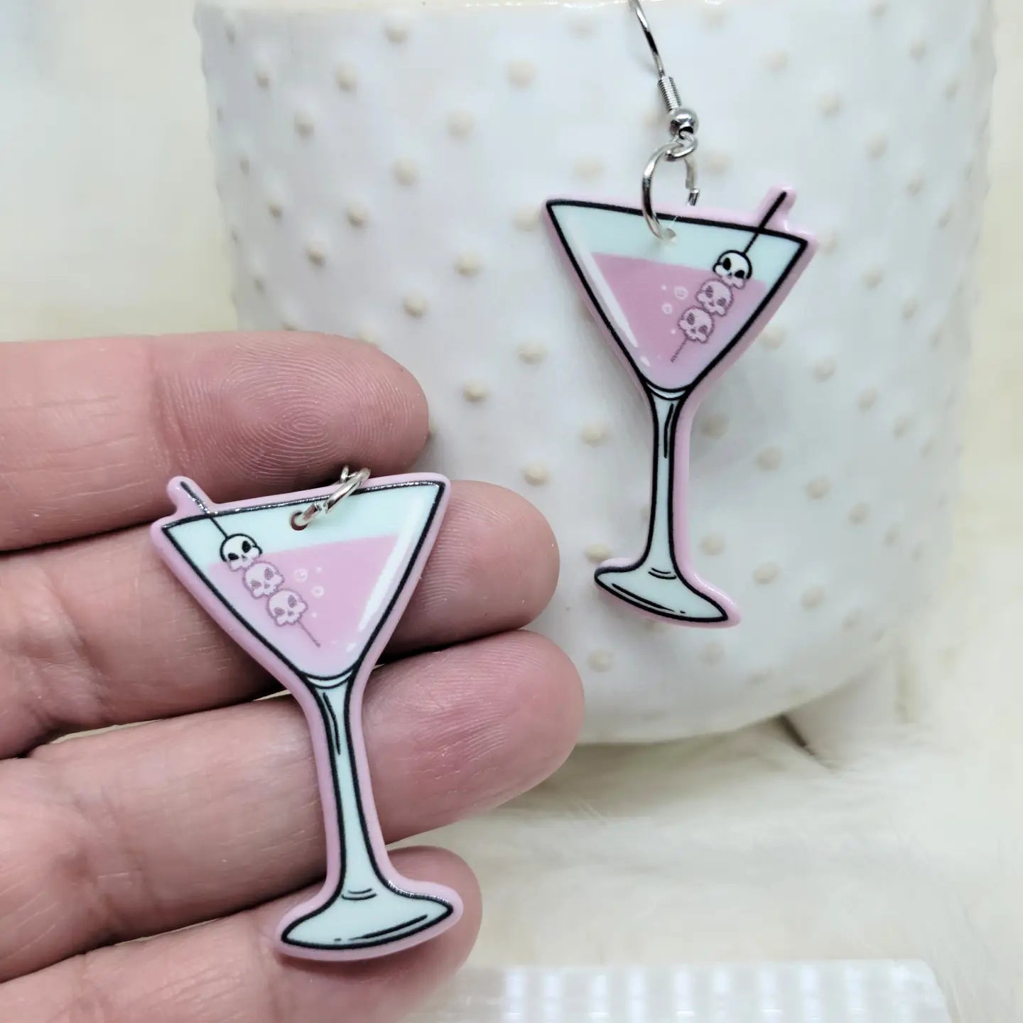 Pastel Goth Eyeball Martini Earrings Yes