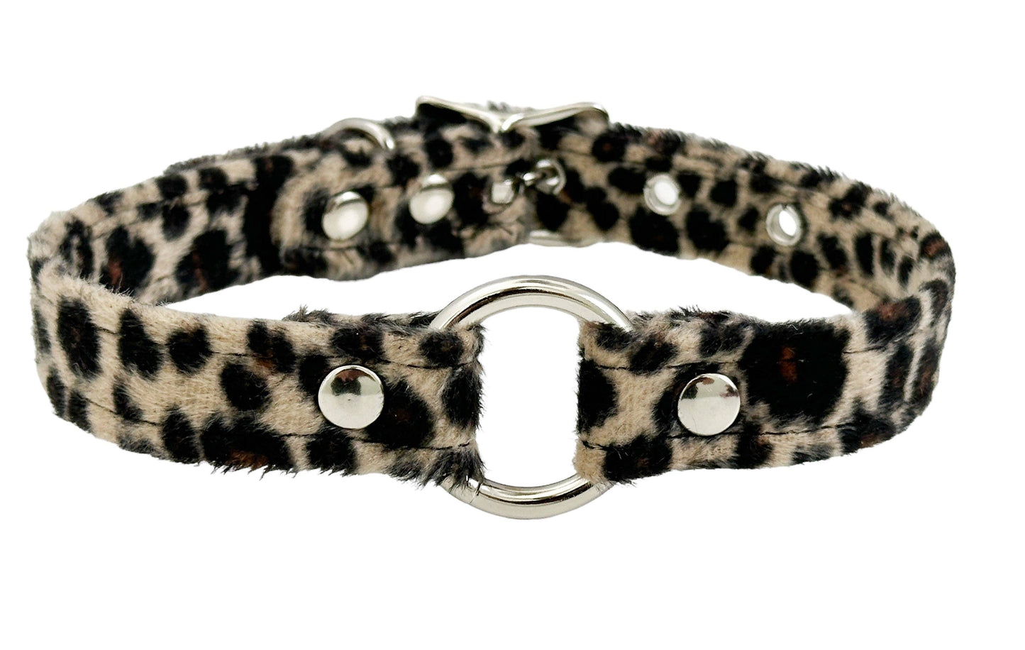 Fuzzy Leopard Bondage Ring Choker