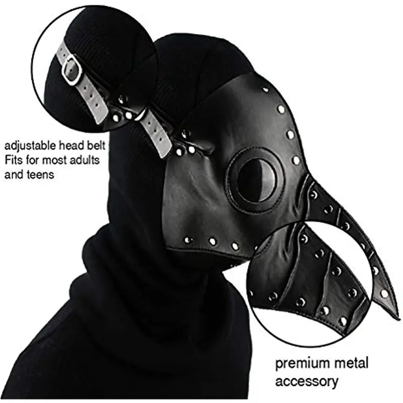 Plague Doctor Bird Mask Faux PU Leather Adjustable