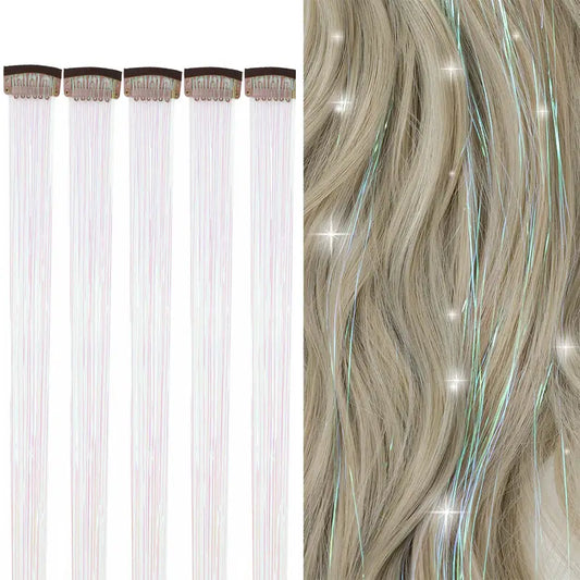 FrostFlicker Tresses: 12-Piece, 20-Inch Glittering White Hair Extensions