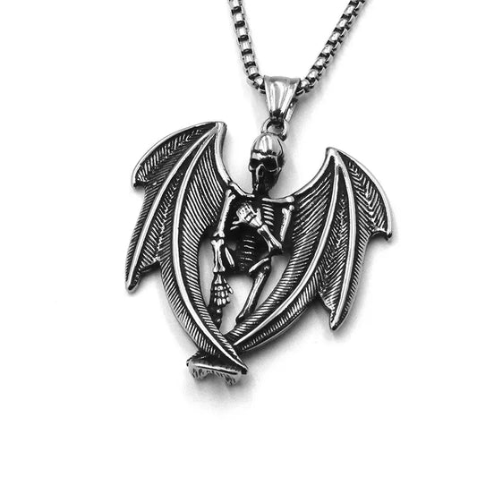 Skeleton with wings necklace