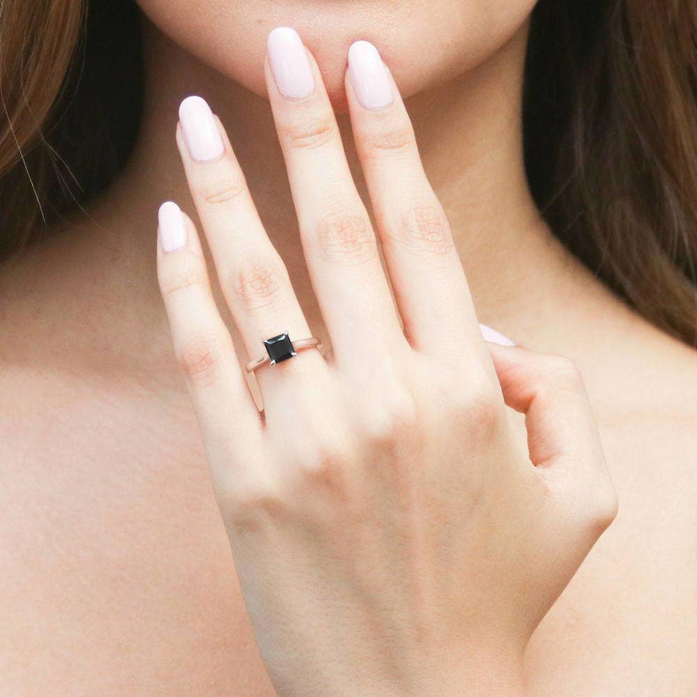 Sterling Silver Solitaire Promise Black CZ Ring