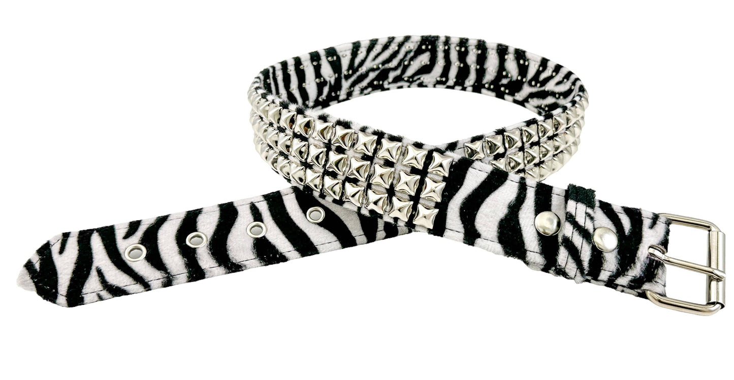 Leopard Fuzzy Fabric Studded Belt