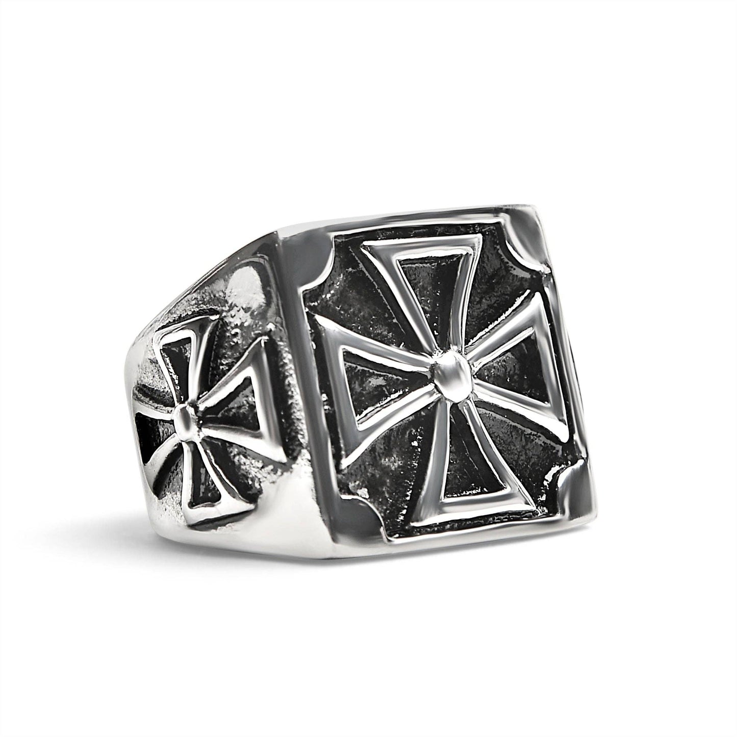 Stainless Steel Large Maltese Cross Signet Ring