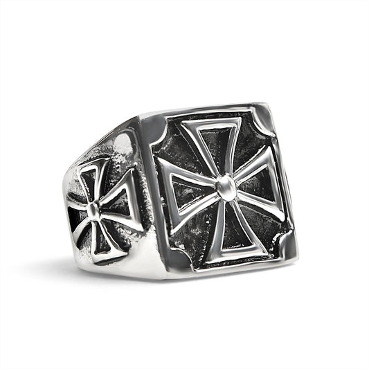 Stainless Steel Large Maltese Cross Signet Ring