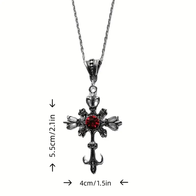 Vintage Ruby Cross Dark Necklace and Pendant