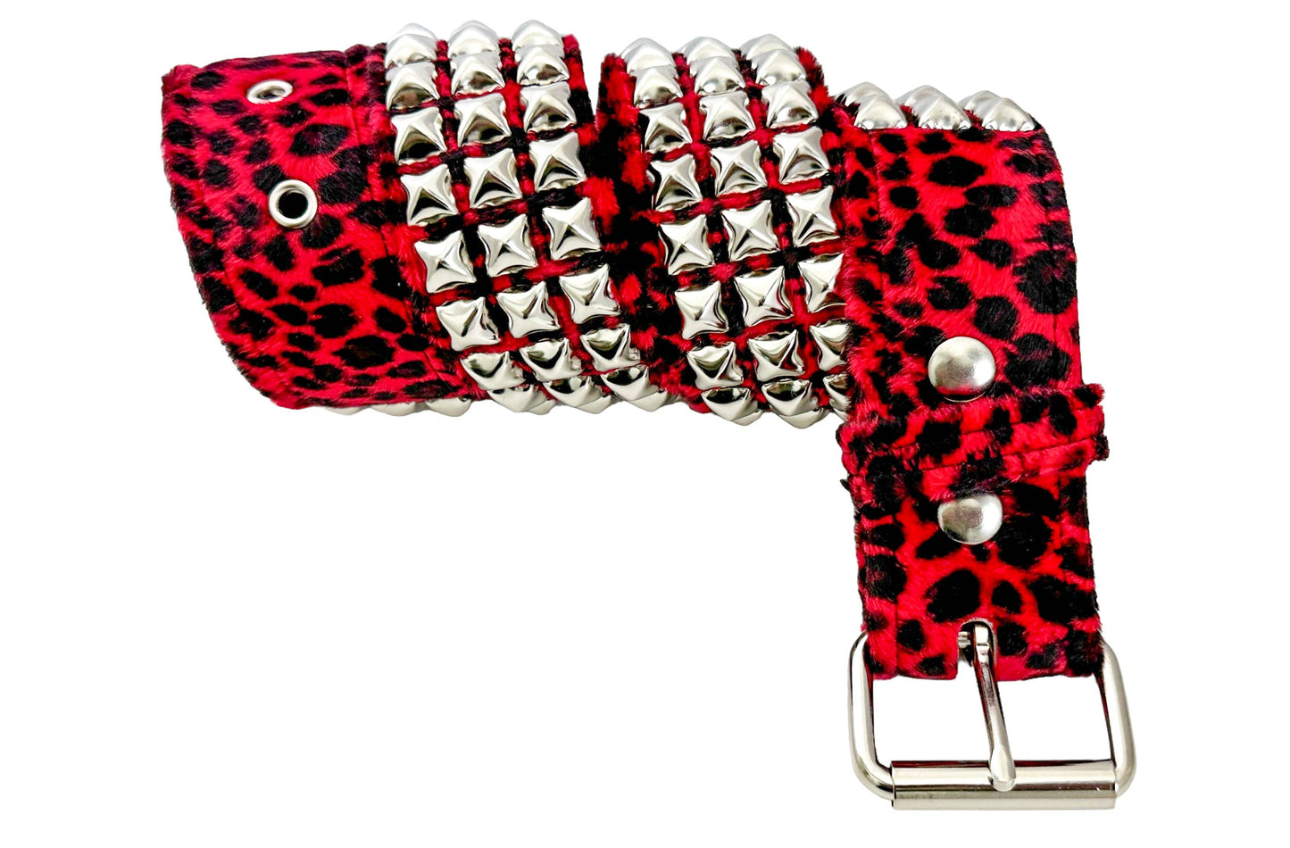 Leopard Fuzzy Fabric Studded Belt
