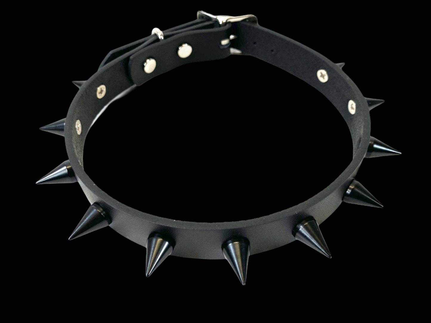 Black Leather Small Cone Spikes Choker