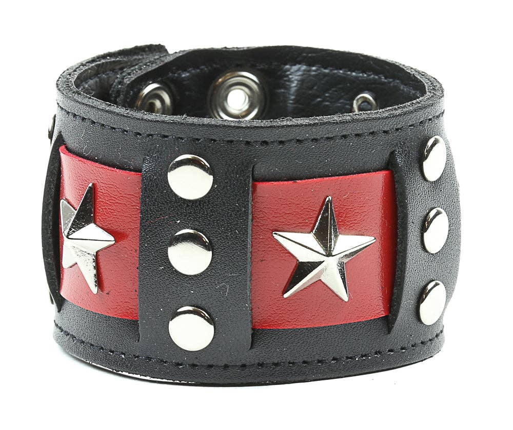 Riveted Red Band Bracelet with 3 stars