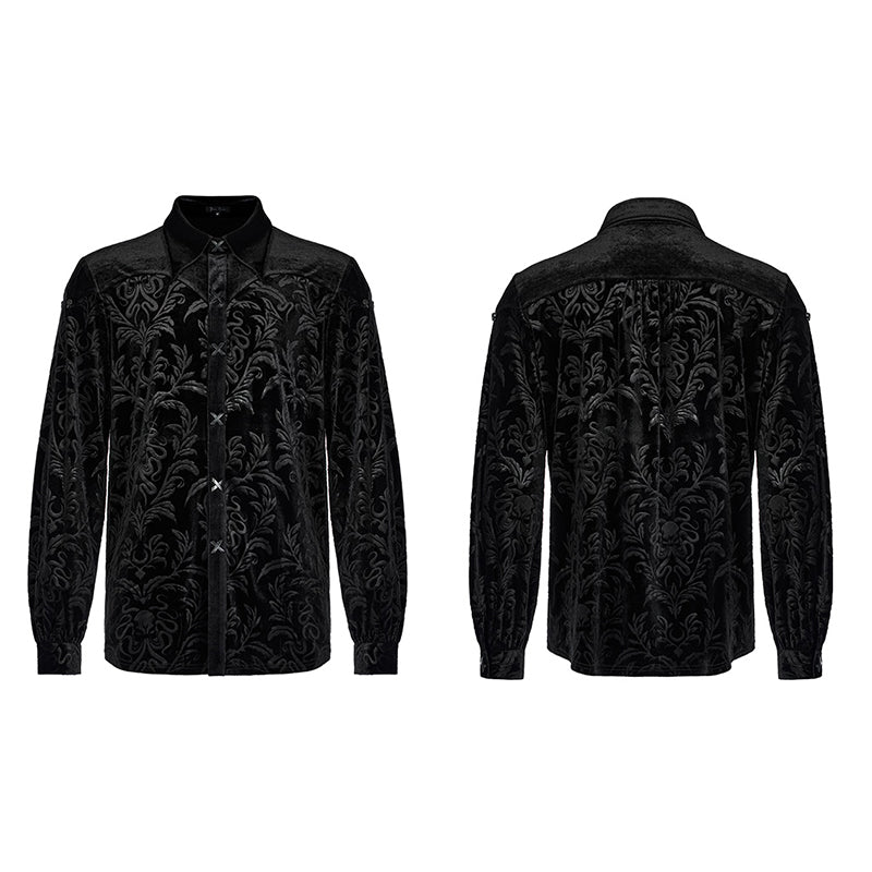Dark Black Goth Gorgeous Octopus Embossed Velvet Print Loose Shirt