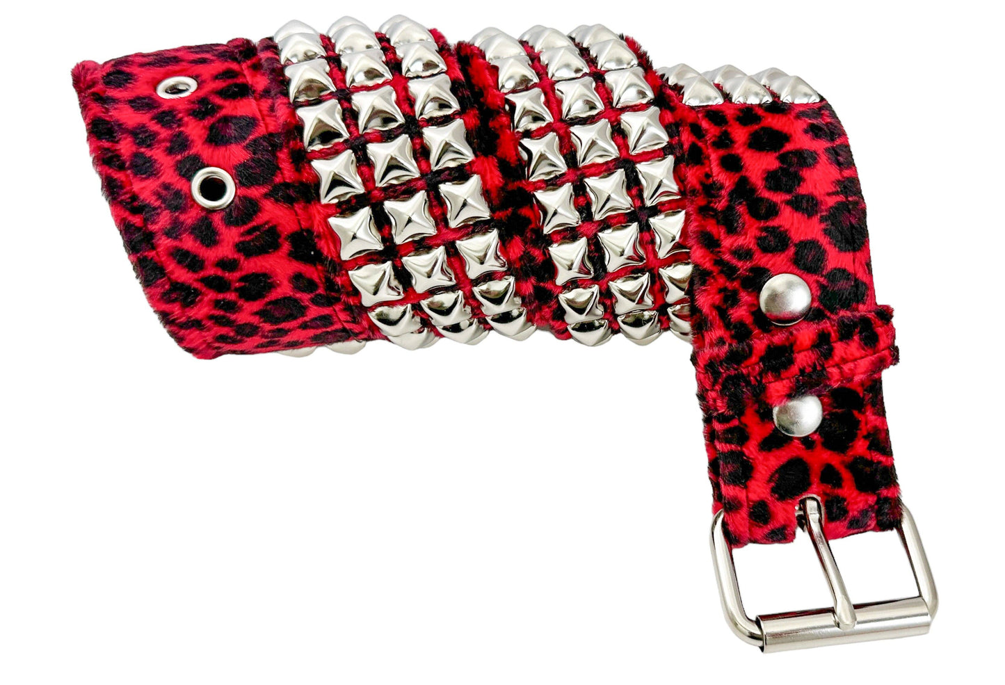 Leopard Fuzzy Fabric Studded Belt