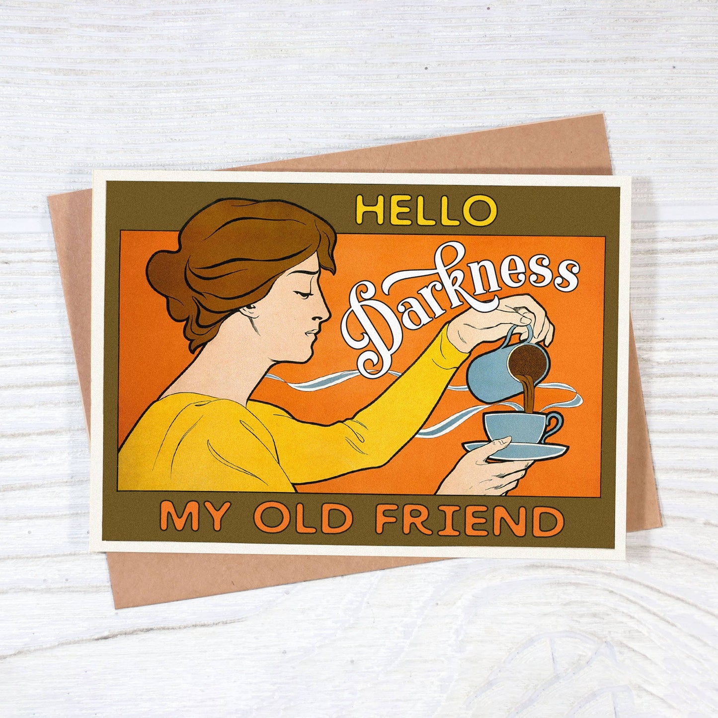 Vintage Coffee Lover Greeting Card "Hello Darkness