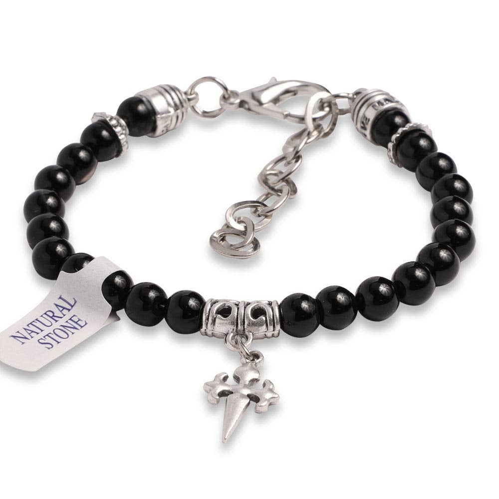 Rosary Bracelet Onyx Beads St James Santiago Cross