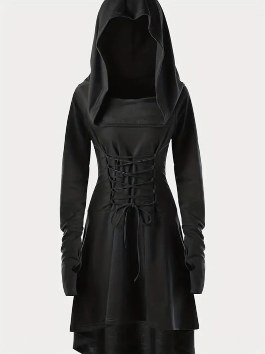 Gothic Hooded Cosplay Dress, Long Sleeve