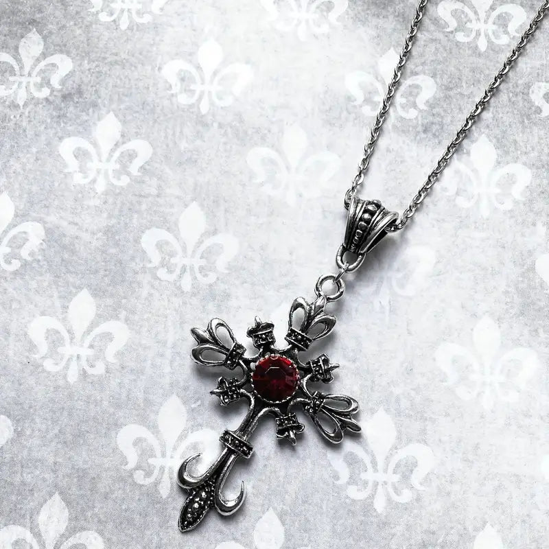 Vintage Ruby Cross Dark Necklace and Pendant