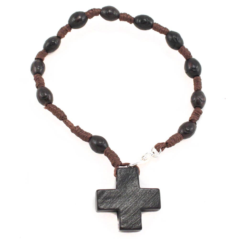 Rosary Bracelet Black Wooden Beads