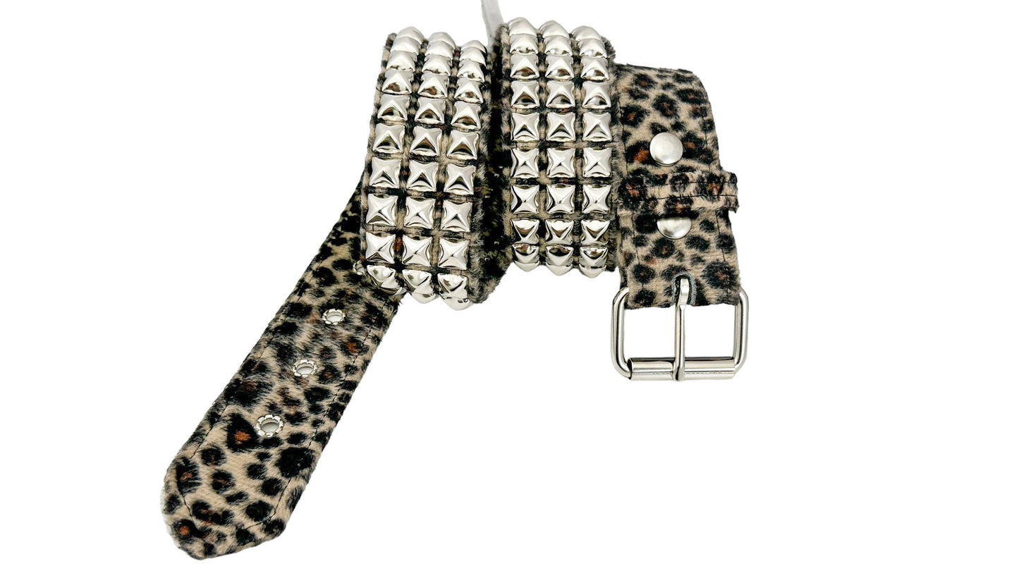 Brn 3 Row Pyramid Studded Belt